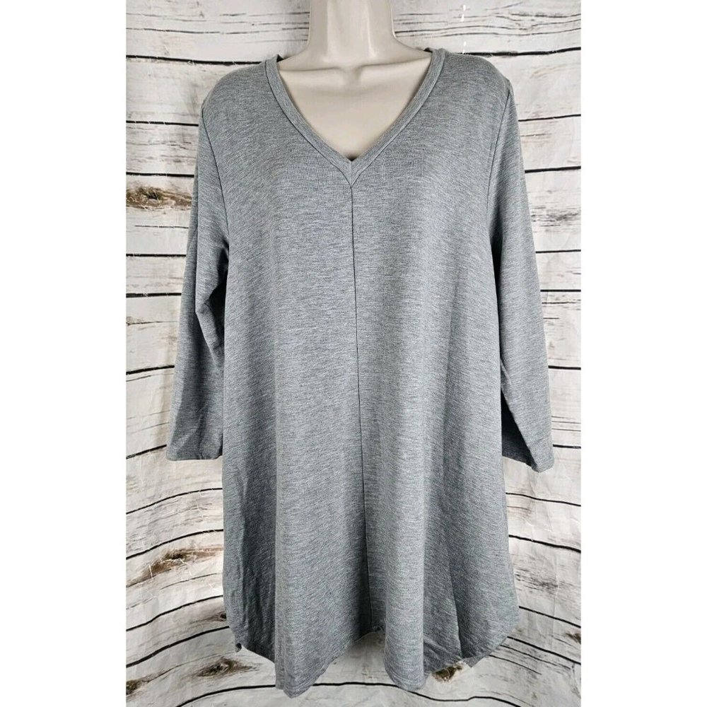 Garnet Gray Knit Tunic Top L Tencel Blend Asymmetrical Shark Bite Lagenlook